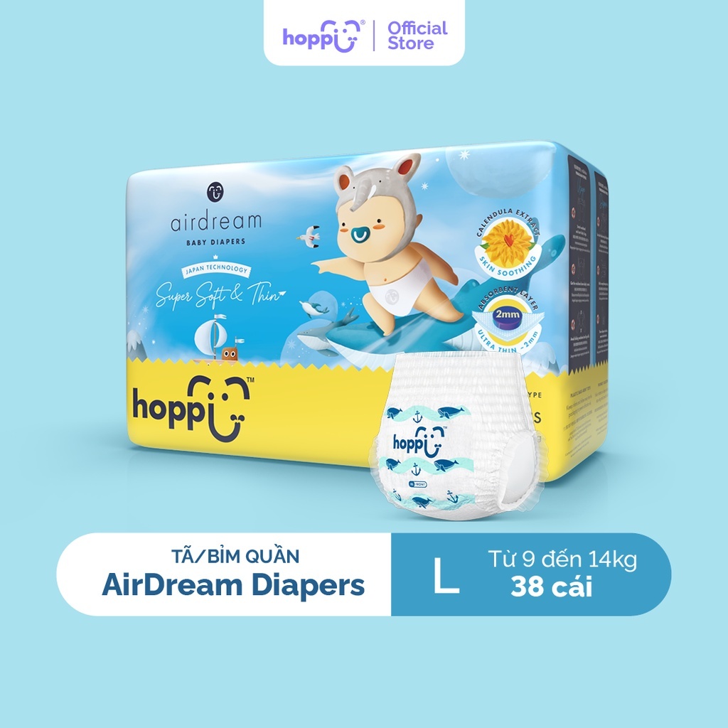 bim-ta-quan-hoppi-airdream-size-l-38-mieng-9-14kg-3 Bỉm - Tã quần Hoppi Airdream size L 38 miếng (9 - 14kg)