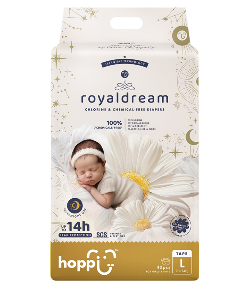 Bỉm-Tã-dán-Hoppi-RoyalDream cao cấp size-L-40-miếng-cho-bé 9-14kg